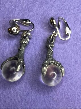 Silver-tone Claw Drop Earrings with Clear Glass Orbs